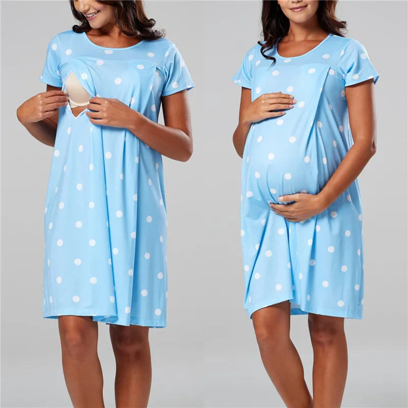 Maternity Pajamas Nightgown Breastfeeding Dress Premama Nursing Pyjamas Pregnant Women Short Sleeve Sleepwear Home Loungewear