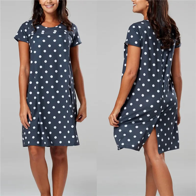 Maternity Pajamas Nightgown Breastfeeding Dress Premama Nursing Pyjamas Pregnant Women Short Sleeve Sleepwear Home Loungewear