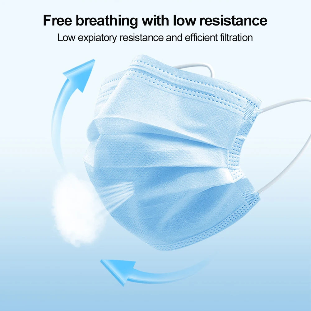 10-600pcs Disposable Blue Filter Face mask Adults security protection mask Non-wove Protective masks 3 Layer Ply mascarilla