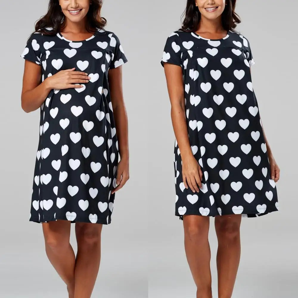 Maternity Pajamas Breastfeeding Nightgowns sexy Short Sleeve Sleepwear Nightie Mothers Nightwear Pregnant Nursing pajamas dress