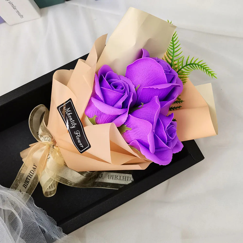 Soap Rose Bouquet With LED Light For Wedding Decoration Souvenir Valentine's Day Gift Roses Gift Box