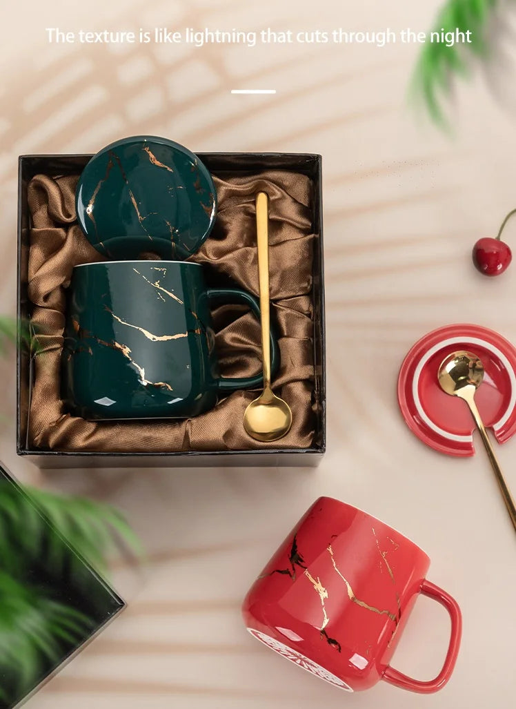 Luxury Marble Pattern Cup Phnom Penh Mug Gift Box Set Coffee Mug Couple Ceramic Souvenir Wedding Bridal Lover's Gifts