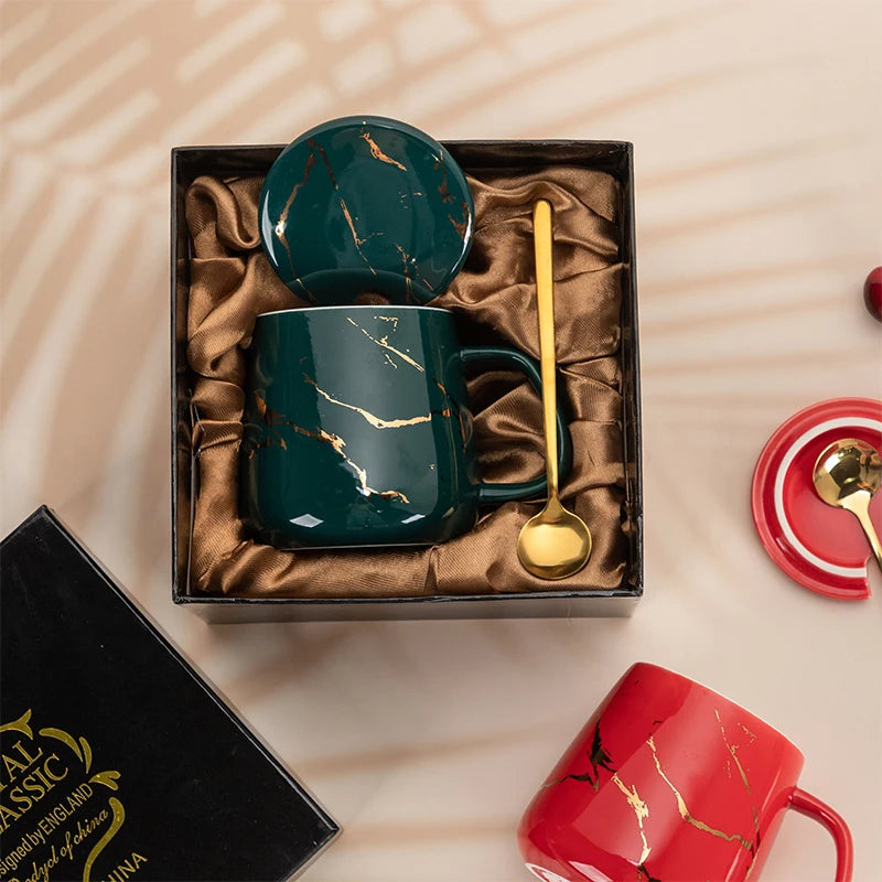 Luxury Marble Pattern Cup Phnom Penh Mug Gift Box Set Coffee Mug Couple Ceramic Souvenir Wedding Bridal Lover's Gifts