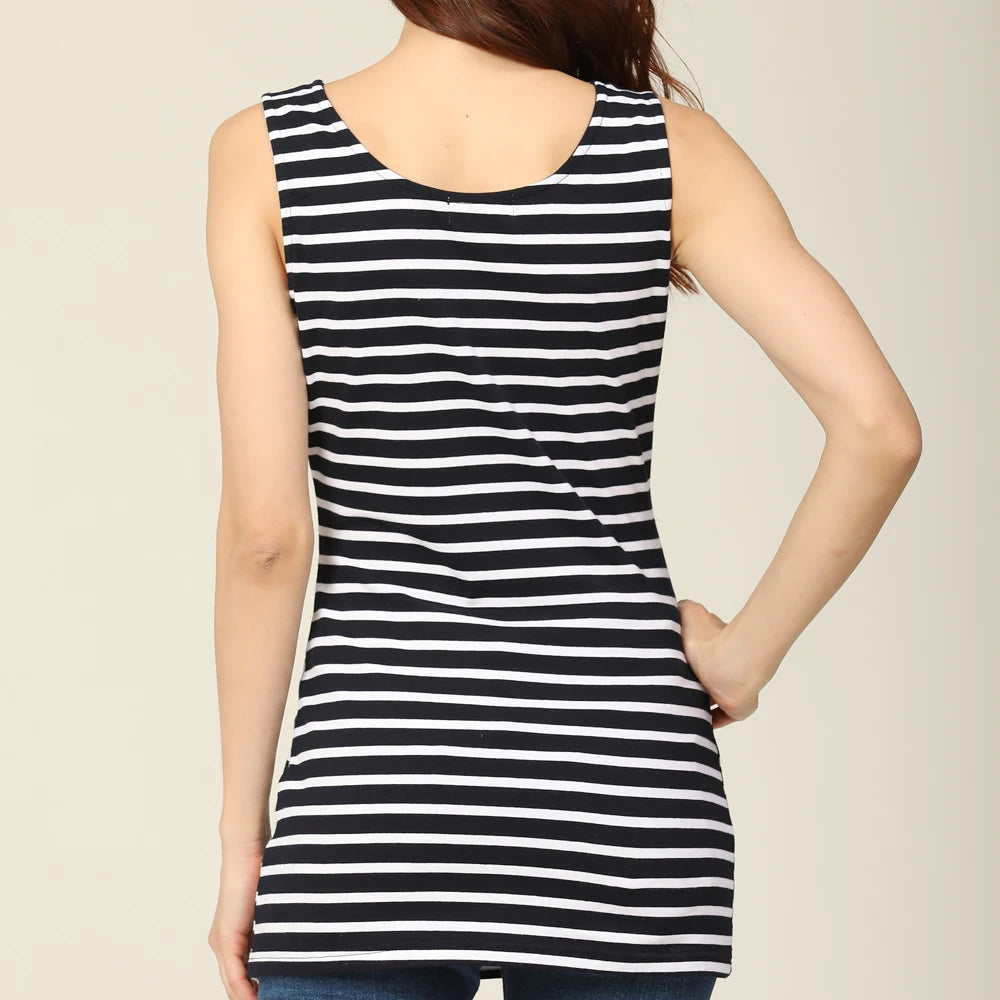 Summer Stretch Cotton Stripe Maternity Lactation Tops - Nursing Camisole Vest for Postpartum Women