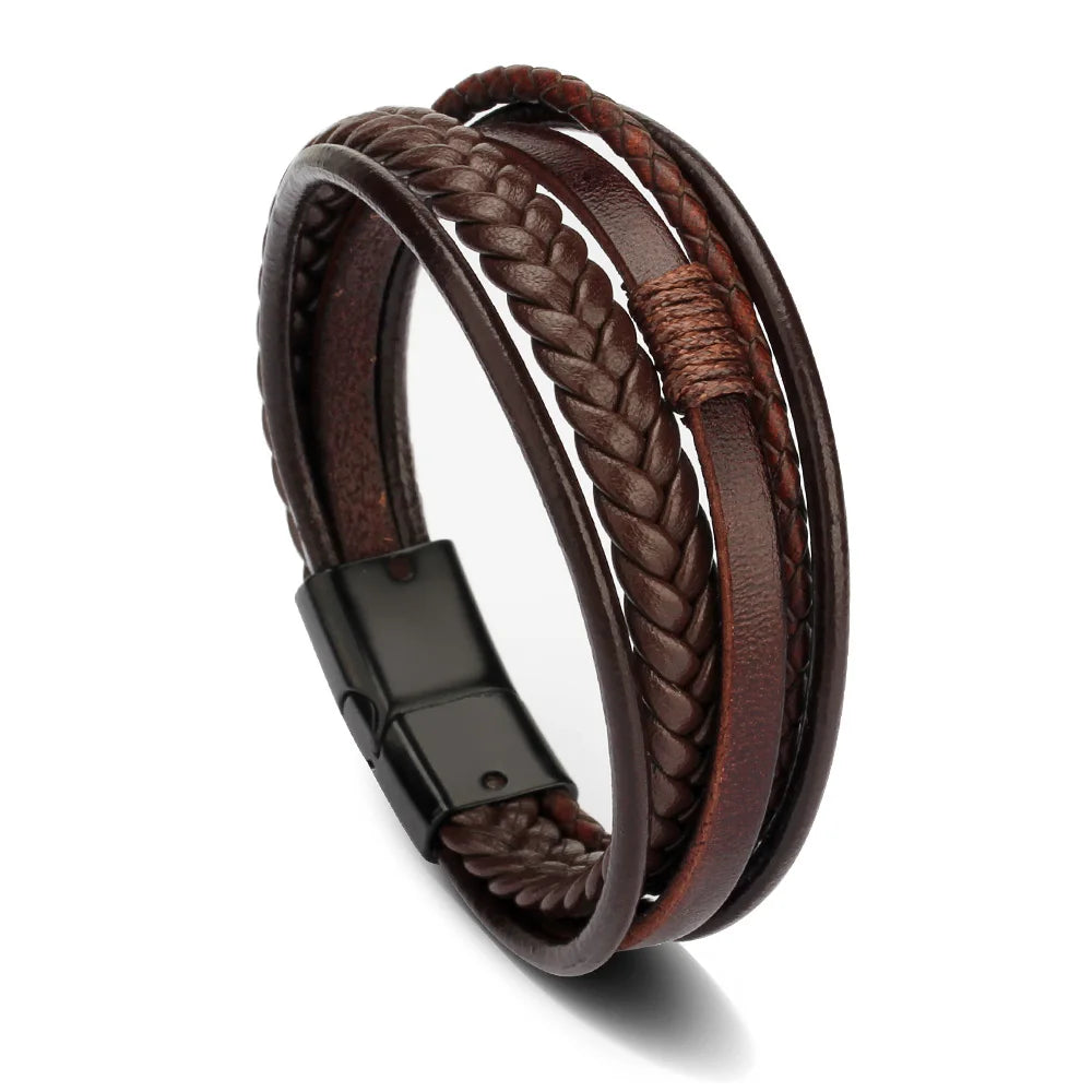 2024 Accessories for Men Braided Rope Simple Personality Wholesale Luxury Alloy Clasp Men Jewelry Leather Bracelet