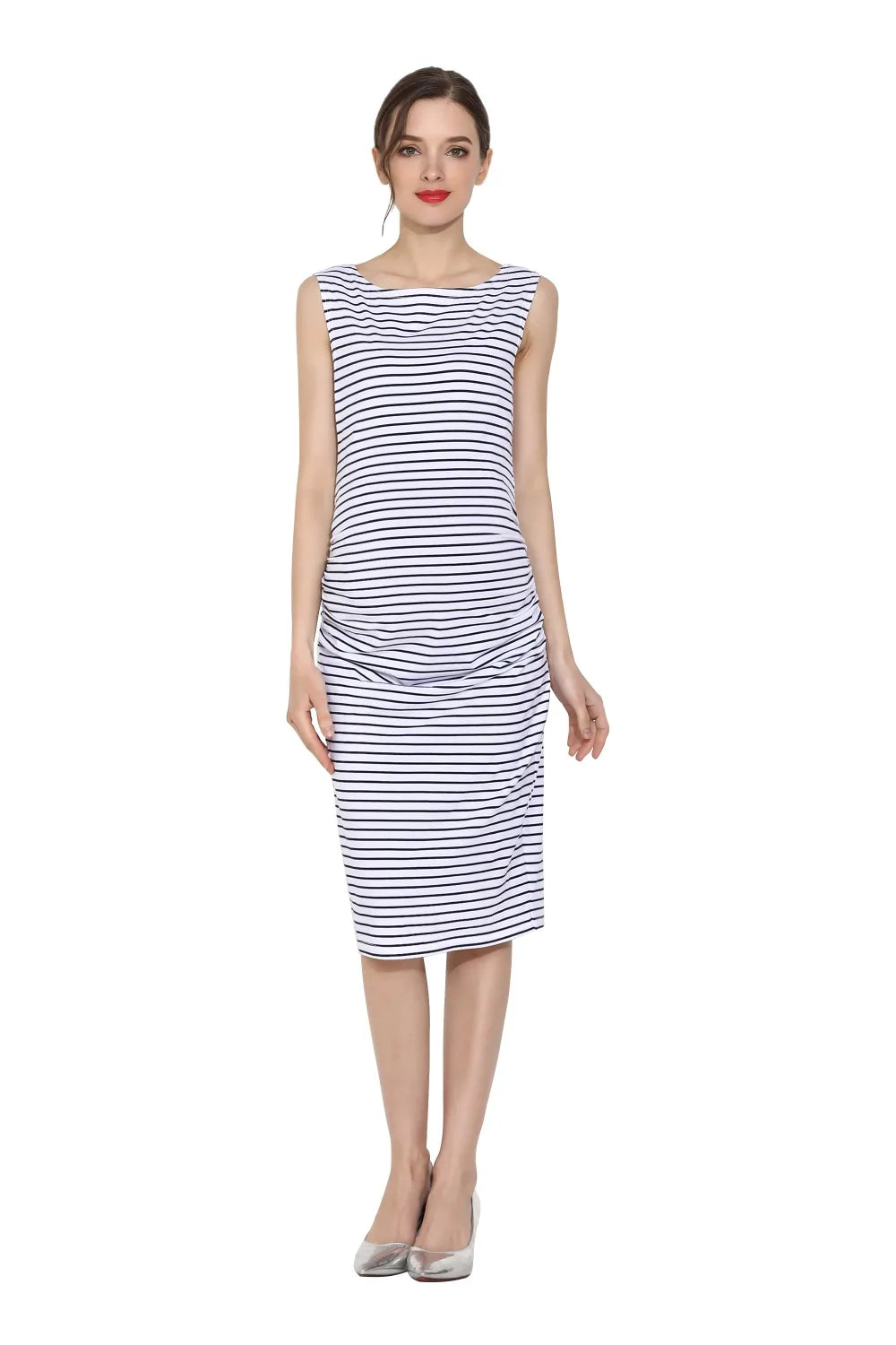 Summer Sleeveless Maternity Dress Knee-Length Casual Stripe Cotton Tank Dress for Pregnant Women Comfortable Mama Clothes