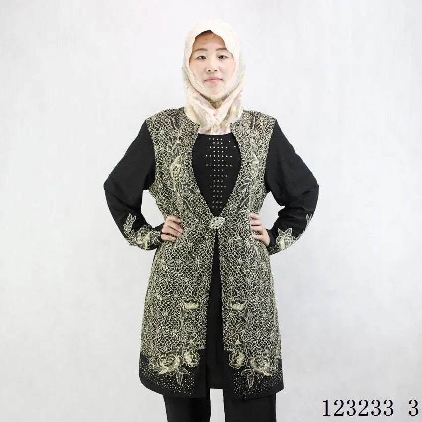 2022 New Muslim New Long Sleeve Women's Elastic Muslim Women's Fall Wear Crystal Cotton Embroidered Islamic Women's Clothes
