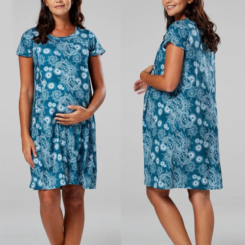 Maternity Pajamas Breastfeeding Nightgowns sexy Short Sleeve Sleepwear Nightie Mothers Nightwear Pregnant Nursing pajamas dress