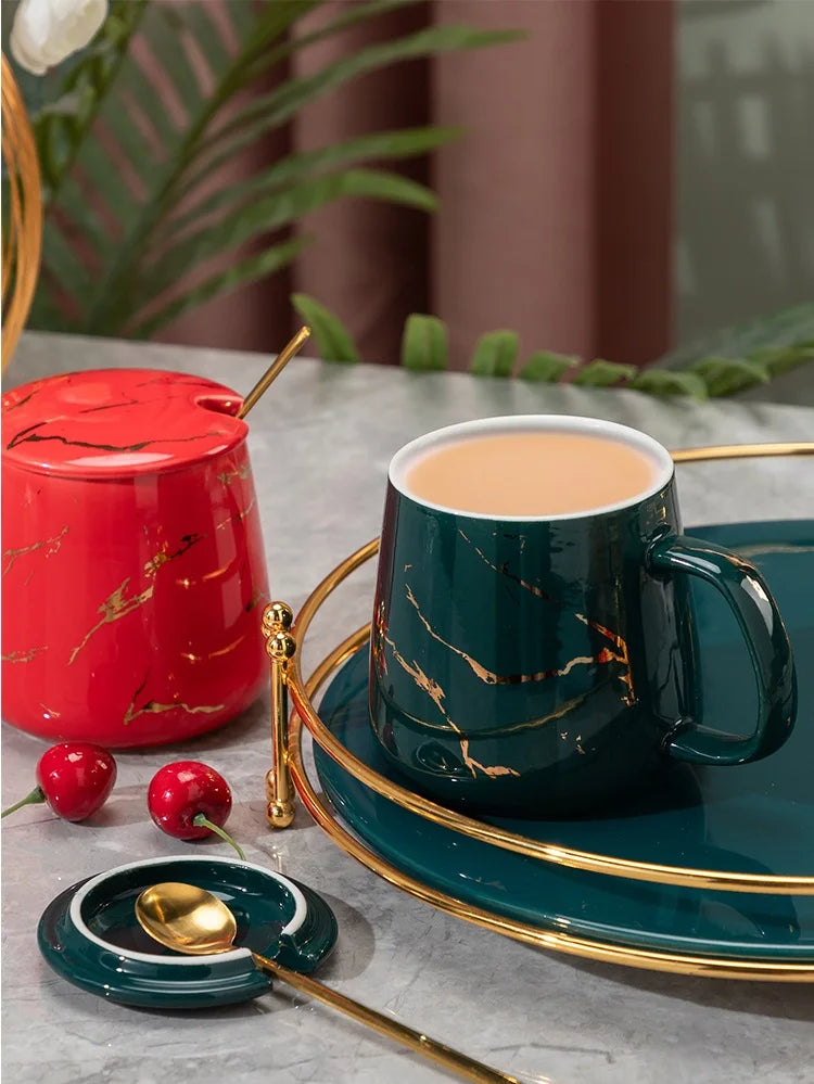 Luxury Marble Pattern Cup Phnom Penh Mug Gift Box Set Coffee Mug Couple Ceramic Souvenir Wedding Bridal Lover's Gifts