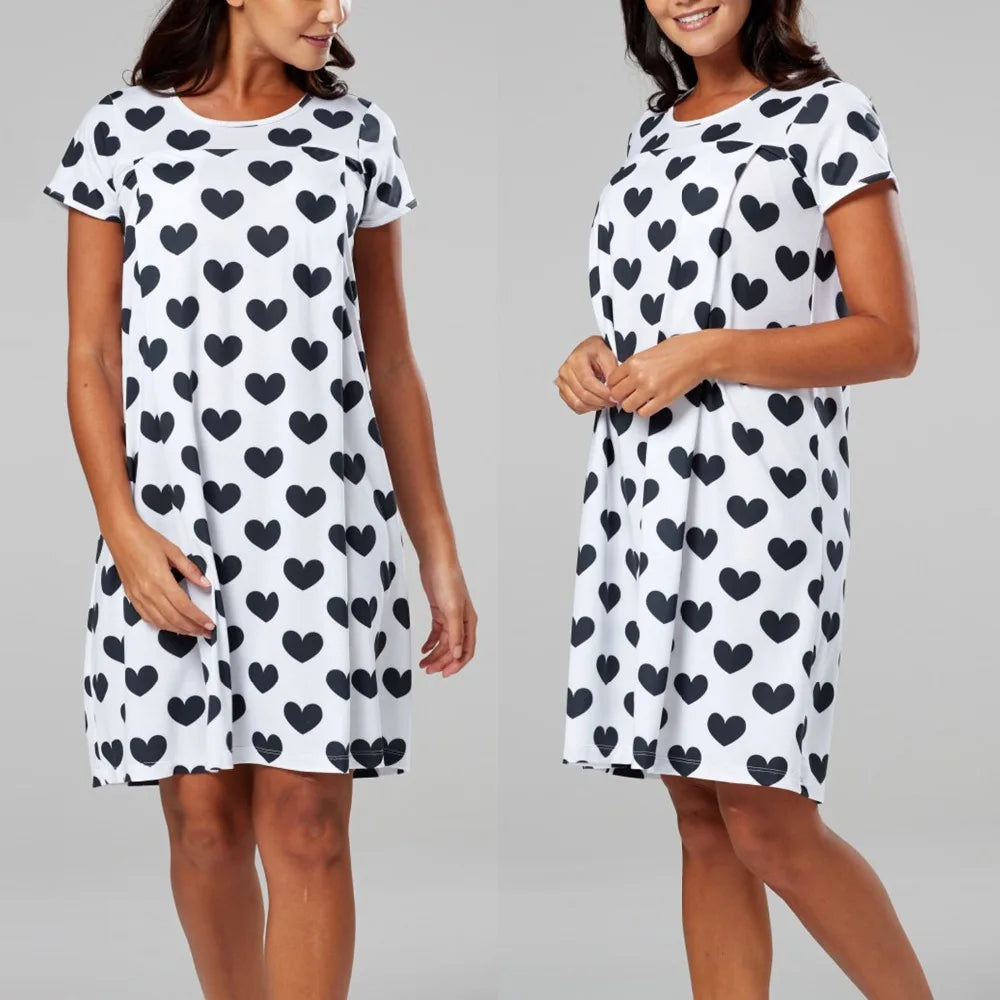 Maternity Pajamas Breastfeeding Nightgowns sexy Short Sleeve Sleepwear Nightie Mothers Nightwear Pregnant Nursing pajamas dress