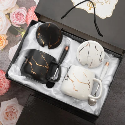 Luxury Marble Pattern Cup Phnom Penh Mug Gift Box Set Coffee Mug Couple Ceramic Souvenir Wedding Bridal Lover's Gifts