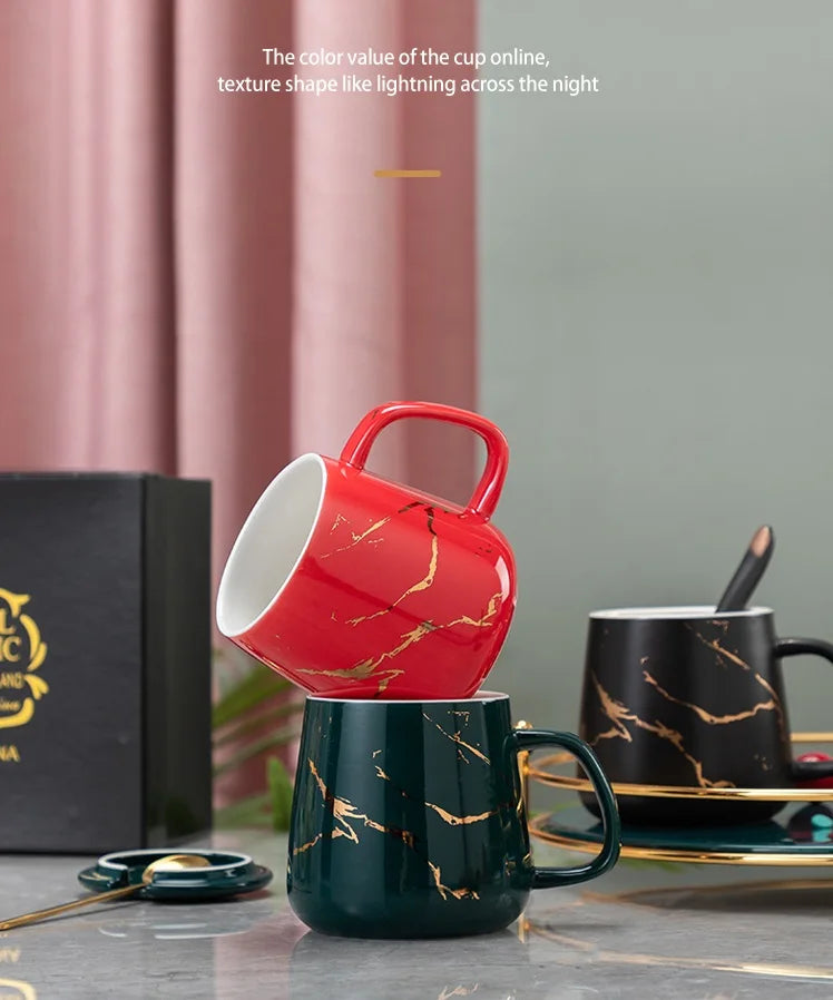 Luxury Marble Pattern Cup Phnom Penh Mug Gift Box Set Coffee Mug Couple Ceramic Souvenir Wedding Bridal Lover's Gifts
