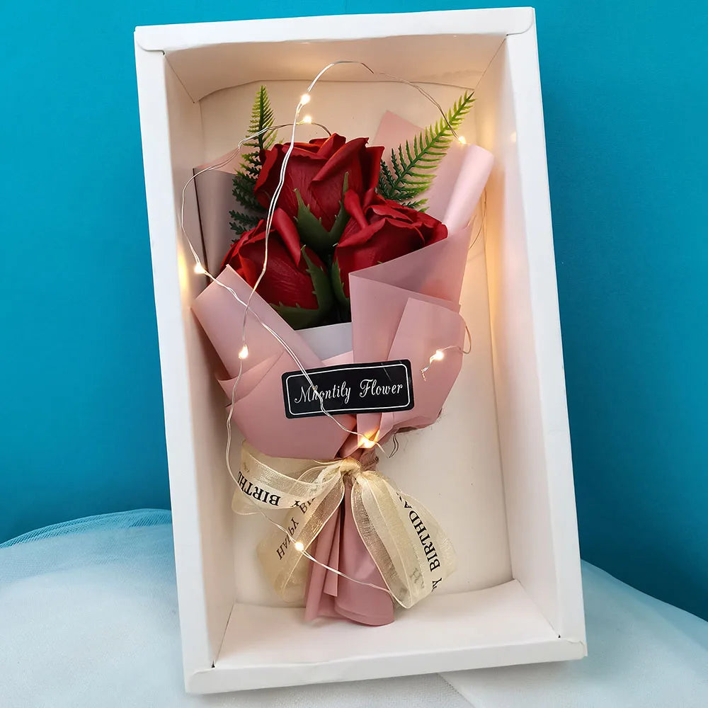 Soap Rose Bouquet With LED Light For Wedding Decoration Souvenir Valentine's Day Gift Roses Gift Box