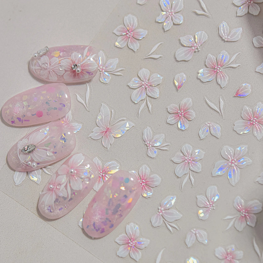 Embossed Flower Pink Butterfly Lucky Peach Blossom Chic Spring Petal 5D Soft Relief Adhesive Nail Art Stickers Manicure Decals