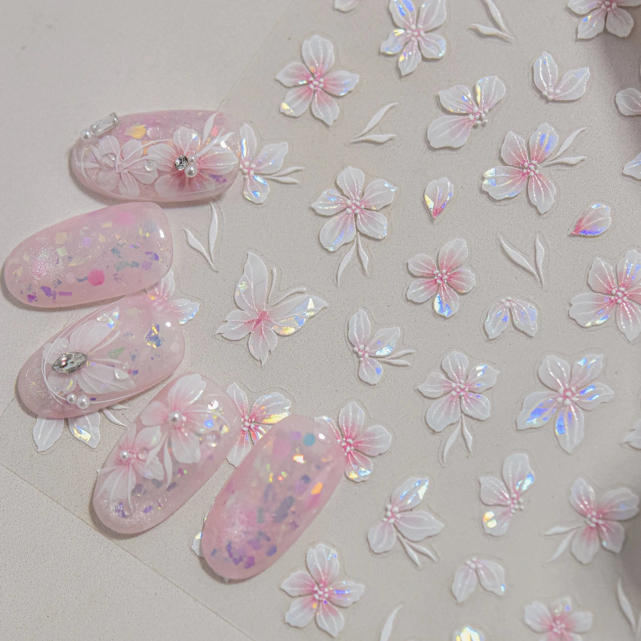 Embossed Flower Pink Butterfly Lucky Peach Blossom Chic Spring Petal 5D Soft Relief Adhesive Nail Art Stickers Manicure Decals