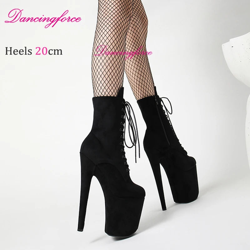 Black Matte Sexy 20cm 8Inches Super High Heel Stripper Pole Dance Shoes Nightclub Exotic Short Ankle Boots Party Women's