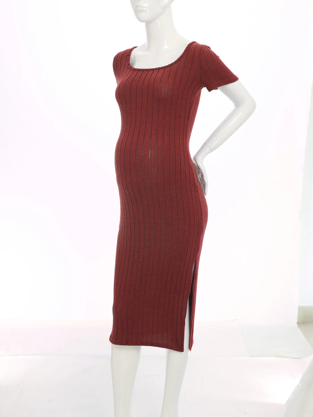 Elegant Maternity Knitted Dress Solid Color Short Sleeve Split Dresses Pregnancy Women Clothes Wedding Party Casual Daily Wear