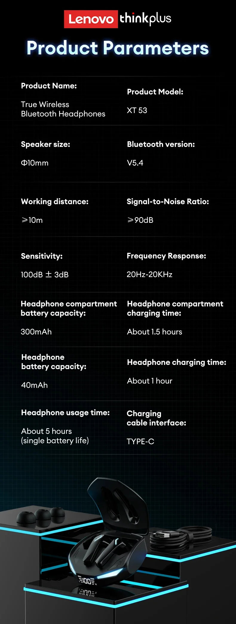 Original Lenovo GM2 Pro Max XT53 Bluetooth Earphones TWS Wireless Headphones Game Sport Headset Noise Cancelling Music Earbuds