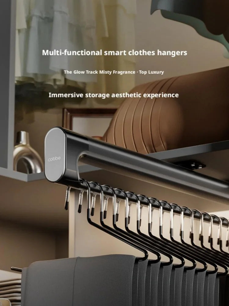 Retractable Closet Pull Out Rod Wardrobe Trousers Rack Clothes Hanger Top-mounted Damping  Slide Rail Valet Rod Pull-out Rack