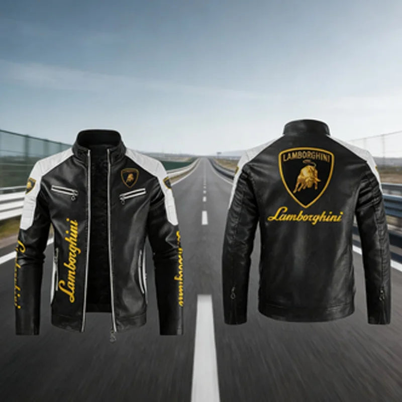 For Lamborghini Urus Huracan Aventador Premium A trendy motorcycle leather jacket for men, large-sized loose and casual top
