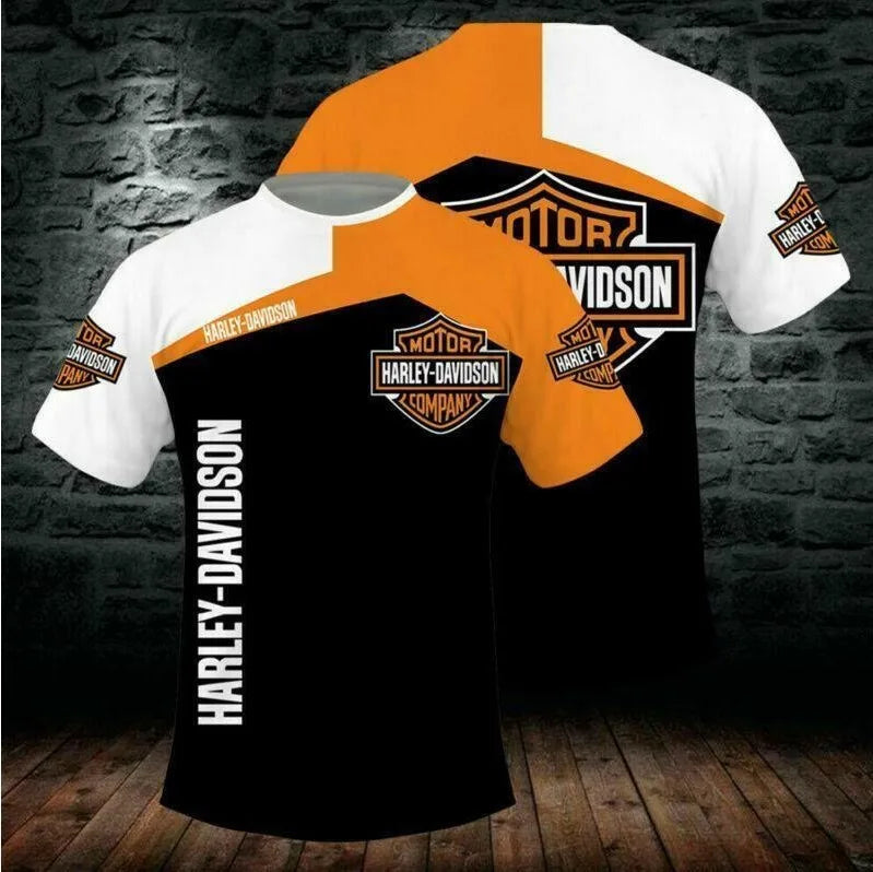For Harley Davidson European and American Trend Street Motorcycle Tough Man Motorcycle Cotton Printed Short Sleeve High Quality