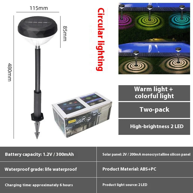 2 Pack Solar Pathway Lights Multicolor & Warm White LED IP67 Waterproof Outdoor Garden Yard Lawn Landscape Decorative