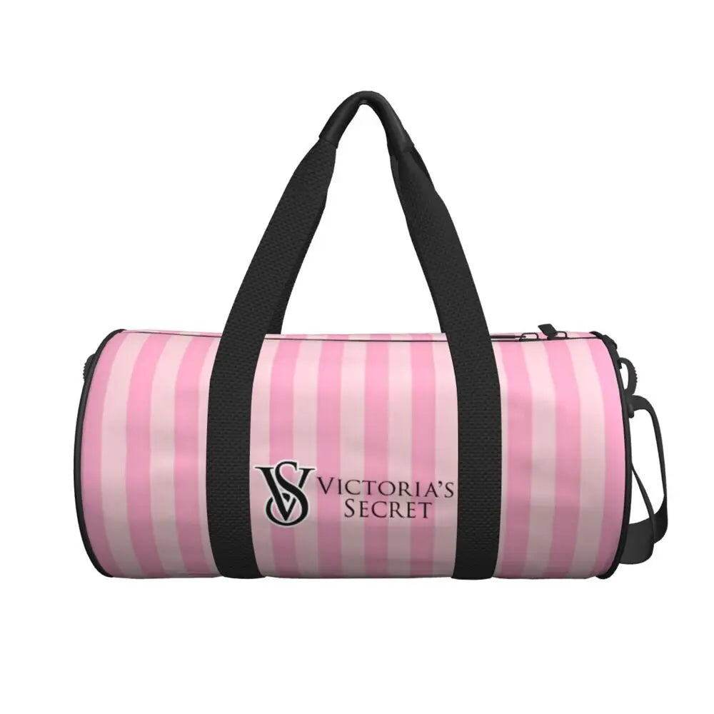 Pink White Stripe Round Capacity Travel Duffel Bag Male Female Large-Capacity Hand Luggage Sports Fitness Bag Travel Package
