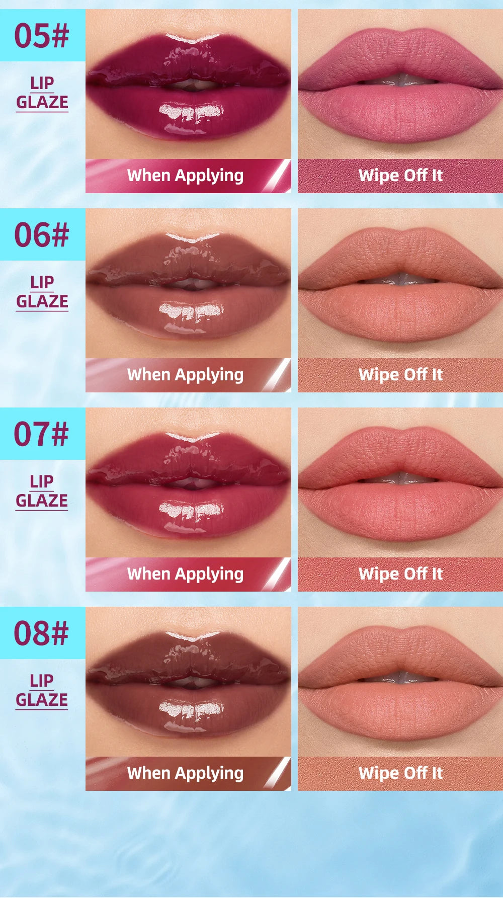 QIBEST Hydrating Crystal Lip Gloss Easy to Fade Mirror Water Glazed Lip Glaze Long Lasting Moisturizing Gloss Lip Tint Cosmetics