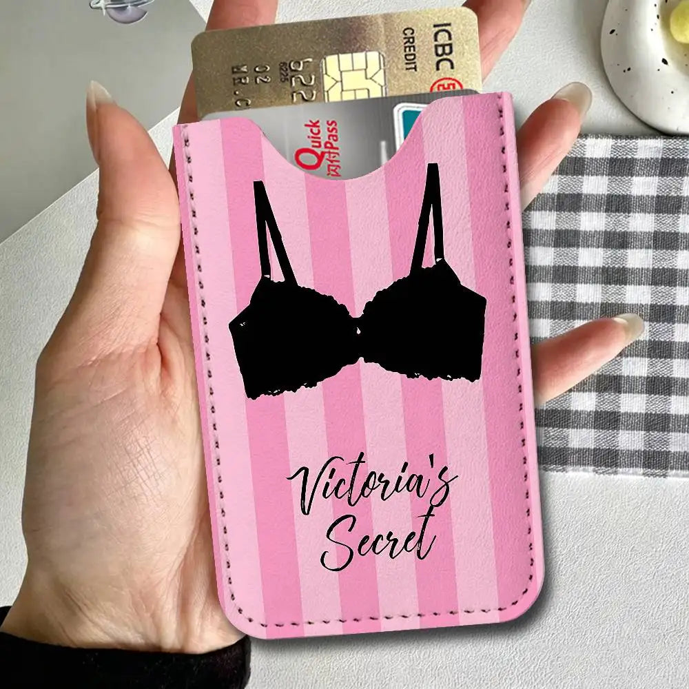 Classic Logo V-VictoriaS S-Secret Leather Card Wallet Soft Lightweight Portable Credit ID Card Holder Daily Commute Card Case