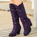 Roman Boots 2024 New Autumn and Winter Fashionable Lace Up Knight Boots Round Toe High-heeled Retro Women's Shoes Zapatos Mujer