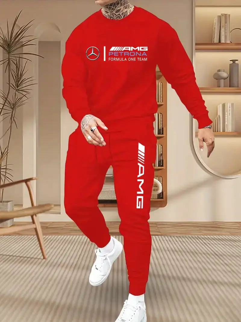 Mercedes-Benz Autumn Winter Set Men's Casual Versatile Printed Sweatshirt and Sweatpants Autumn Winter Cool Handsome Men's Long