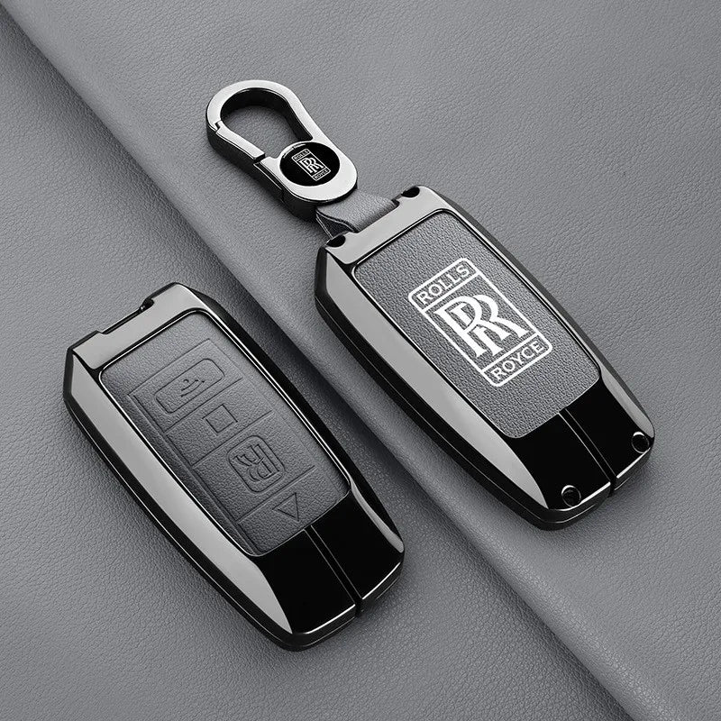Zinc Alloy Leather Car Smart Remote Key Case Cover Shell For Rolls-Royce Cullinan Phantom Ghost Wraith Dawn Keychain Accessories