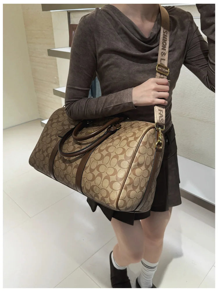 Weekend Getaway Large Duffle Travel Bag, Monogram Canvas Carry On Bag for Business Trip Gym Overnight