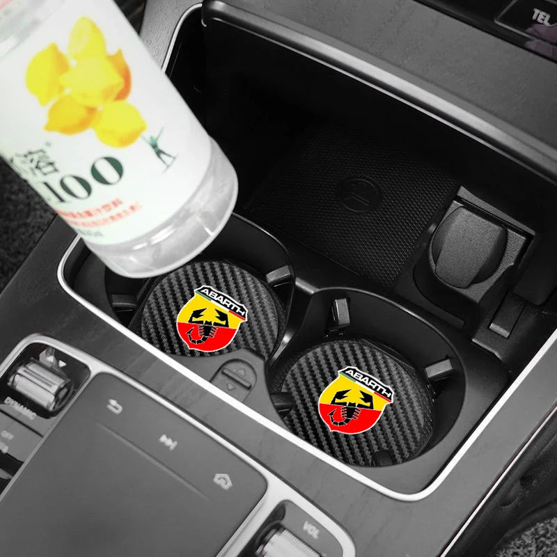 2Pcs Car Coasters Carbon Fiber Cup Holder Mat For Fiat 500 Abarth Punto Panda Doblo Car Interior Accessories Decorative Coasters