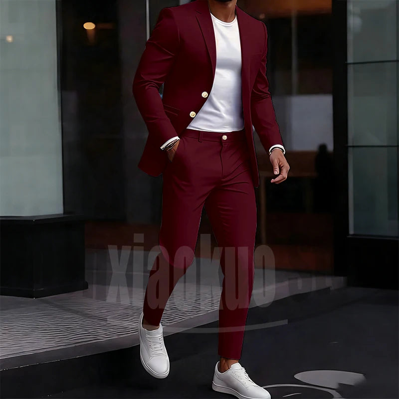 Men's Light Green Suit Set Single Breasted Casual Stylish Wear for Daily Party Fashion Solid Color Formal Male Suit 2 Piece