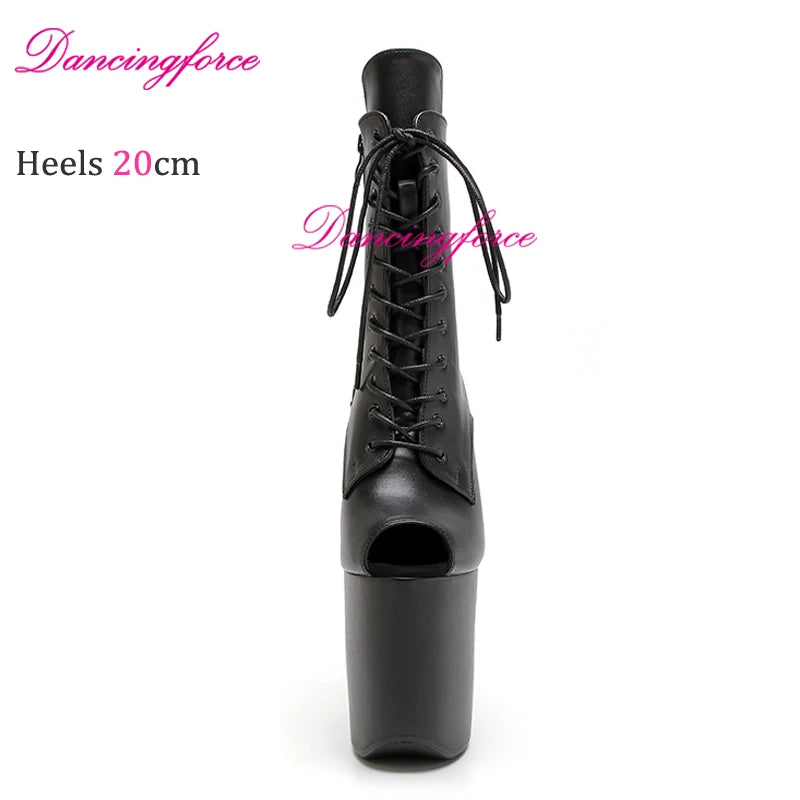 Black Matte Sexy 20cm 8Inches Super High Heel Stripper Pole Dance Shoes Nightclub Exotic Short Ankle Boots Party Women's