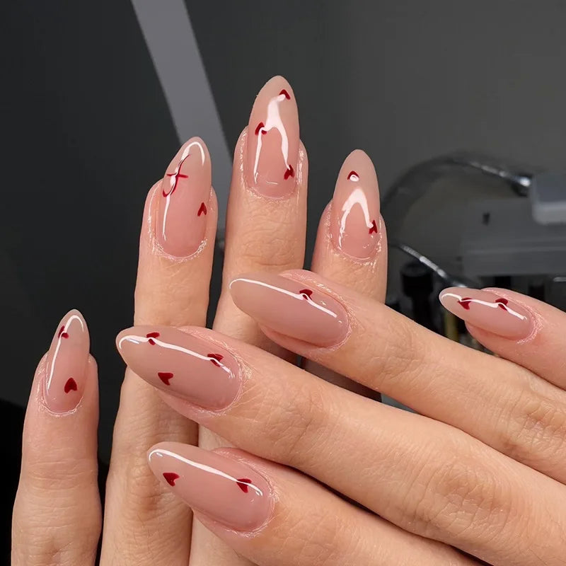 24Pcs/Set Sweet Love Fake Nail with Gradient French Press on Nails Reusable Short Full Cover Nail Tips for Women Wholesale
