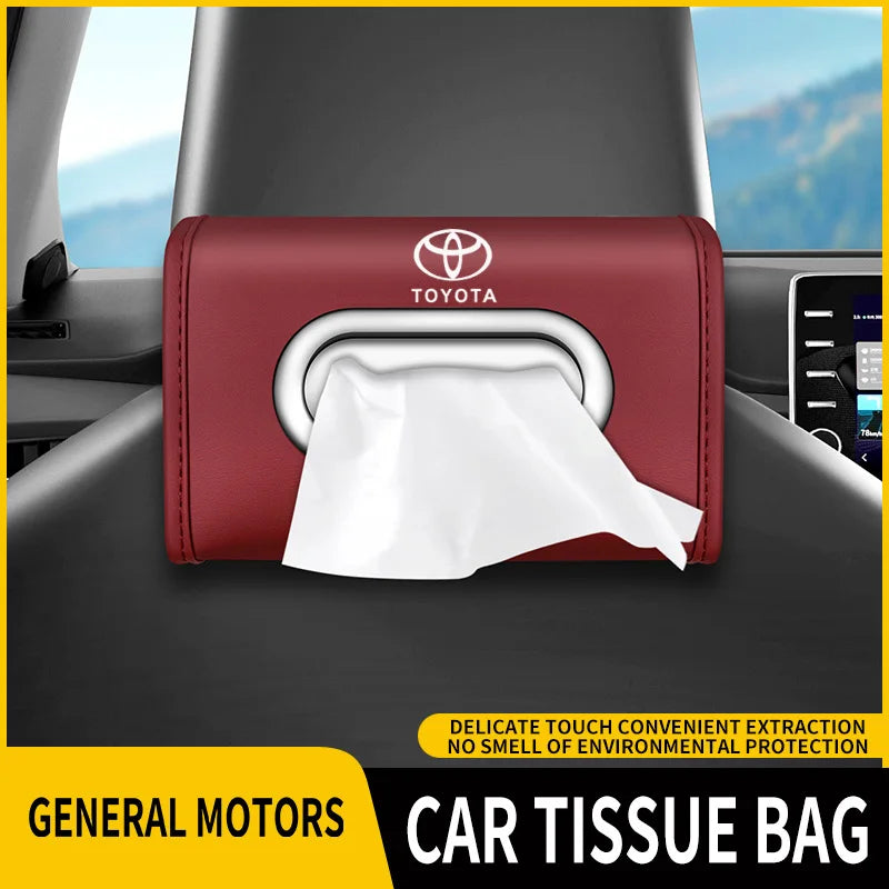 Toyota car tissue box holder flip-top design hanging car seat back tissue box PU leather high quality