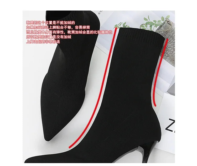 Sexy Sock Boots Knitting Stretch Boots High Heels for Women Fashion Shoes 2024 Spring Autumn Ankle Boots Female