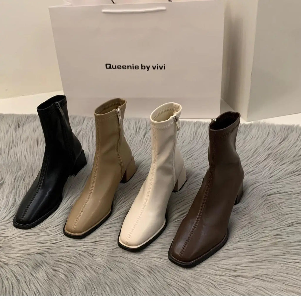 Women's High Heel Leather Boots ort Faion Boots Street Sle Me  PU Upper Spring Autumn Season Thi Heel