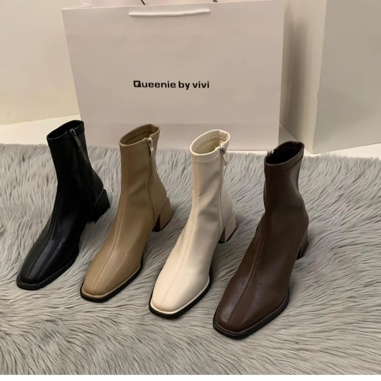 Women's High Heel Leather Boots ort Faion Boots Street Sle Me  PU Upper Spring Autumn Season Thi Heel
