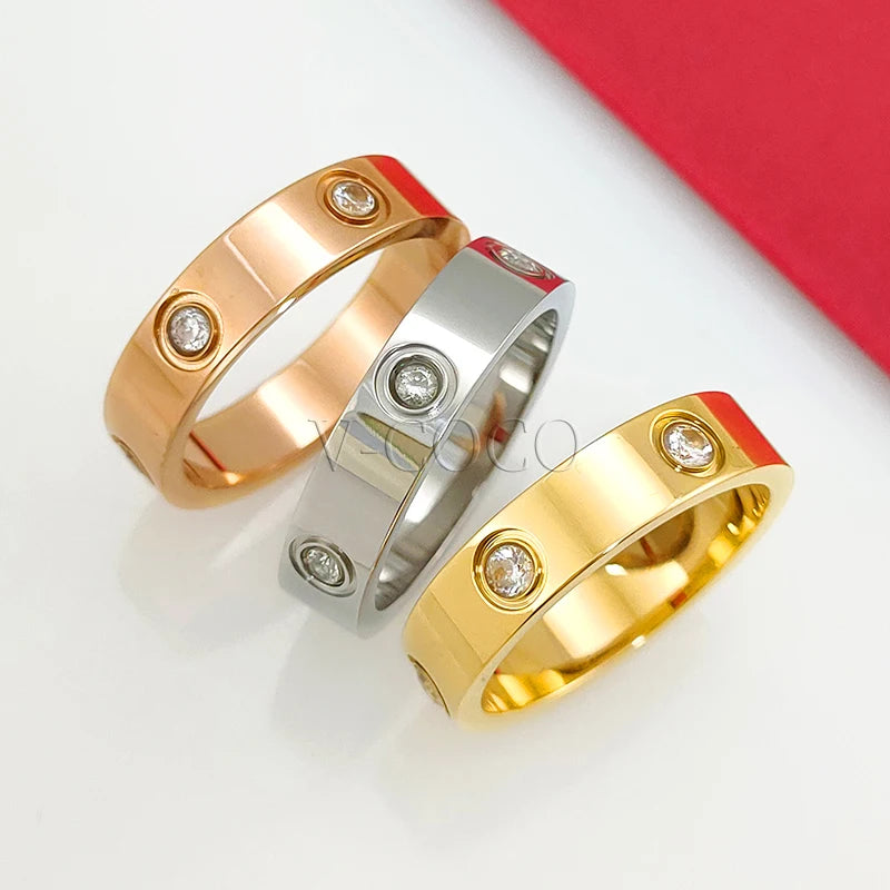 Classic Love Ring for Women Men Couple 18K Gold plated Stainless Steel Crystal Rings Cubic Zircon Wedding Ring Luxury Jewelry