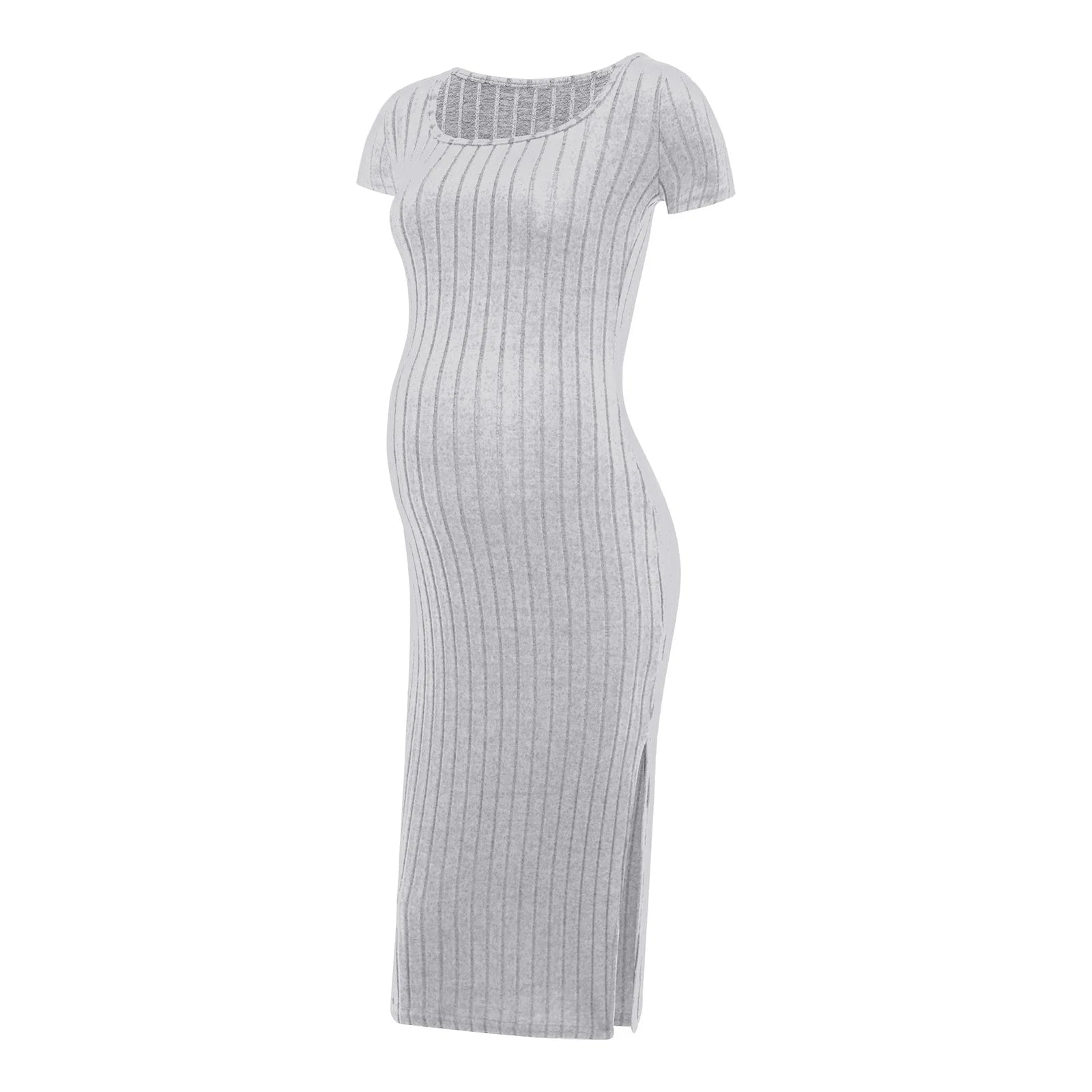 Elegant Maternity Knitted Dress Solid Color Short Sleeve Split Dresses Pregnancy Women Clothes Wedding Party Casual Daily Wear