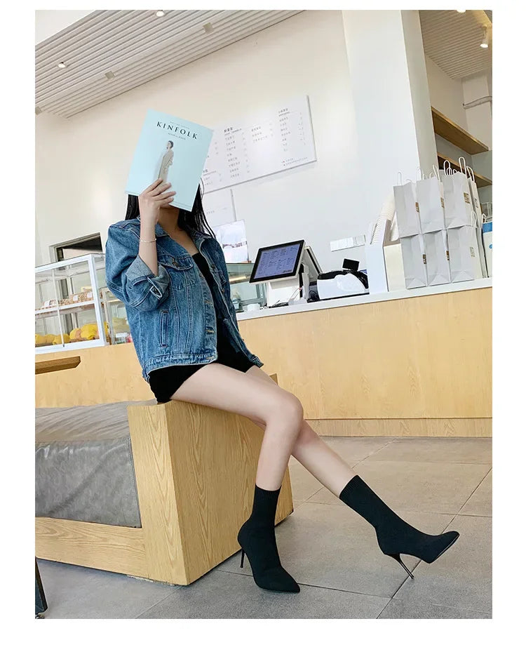 Sexy Sock Boots Knitting Stretch Boots High Heels for Women Fashion Shoes 2024 Spring Autumn Ankle Boots Female