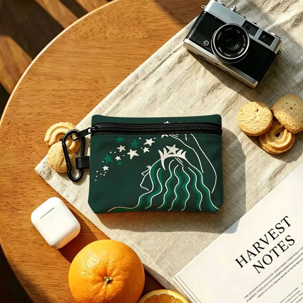 Cool S-Starbucks LOGO Mini Hanging Oxford Cloth Coin Bag Durable Zipper Key Card Pouch With Carabiner