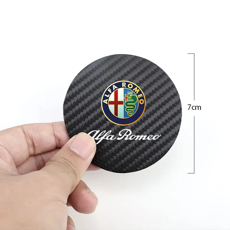 2Pcs For Alfa Romeo Giulia Stelvio 156 Tonale Brera Giulietta Disco Vola Car Carbon Leather Water Cup Pad Anti-noise Coaster Mat