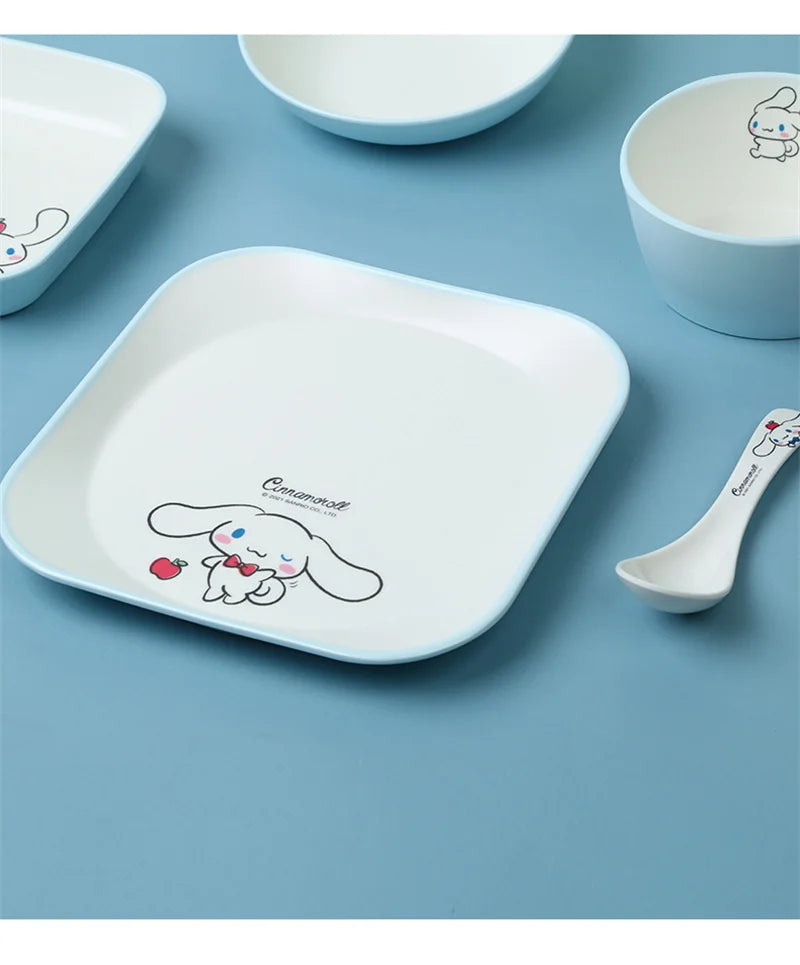 For Sanrio Cinnmoroll Children Tableware Cartoon Soup Spoons Anti-Fall Dining Plates Salad Bowls Water Cups Food-grade Tableware