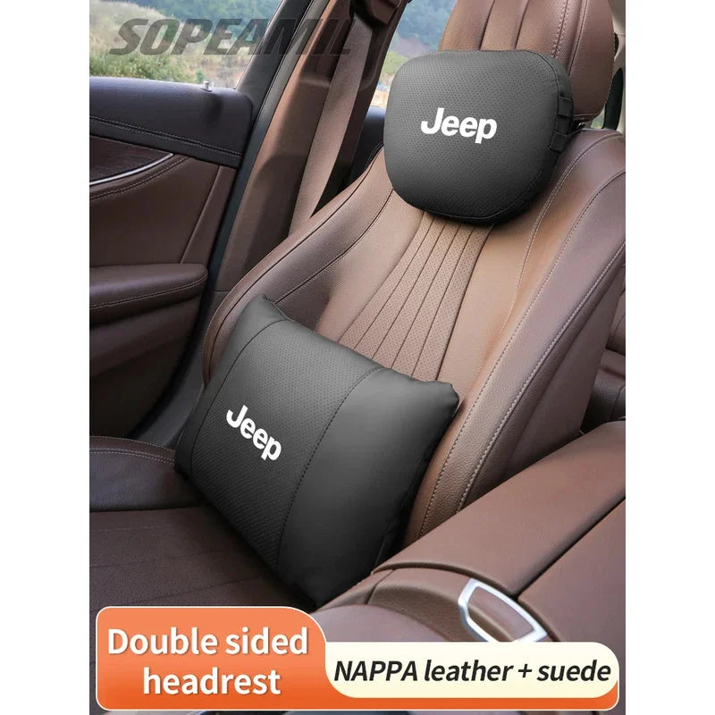 Car Suede Leather Headrest Seat Waist Cushion Pillow Jeep Patriot Commander Renegade Compass Grand Cherokee Wrangler Gladiator