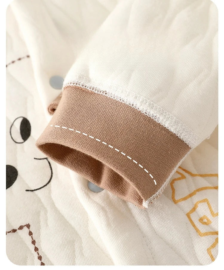 Baby Jumpsuit, Autumn Thick Cotton Jacket, Three-layer Warm Clothes for Newborns 0-18 Months Crawling Clothes for Young Children