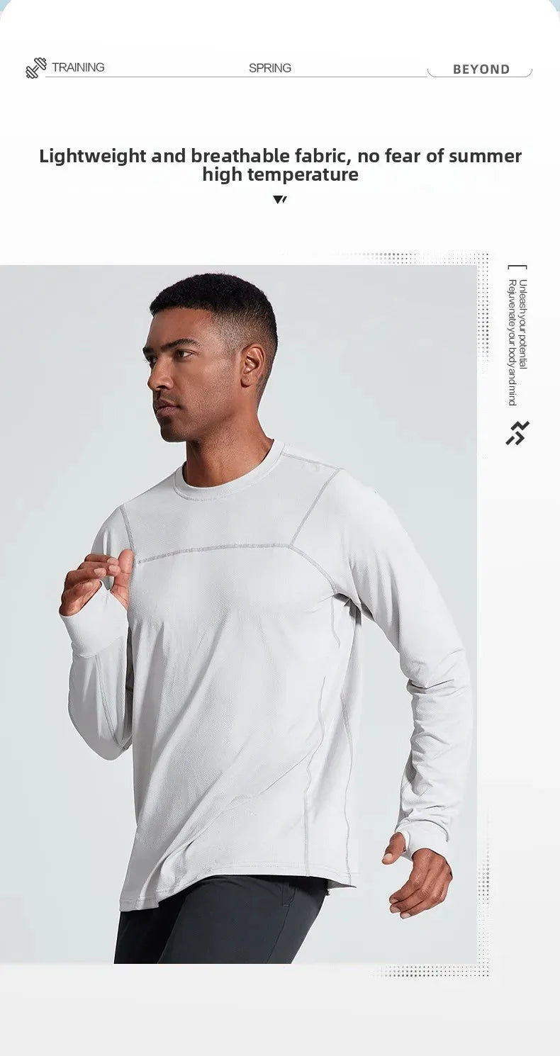 Quick Dry Long Sleeve T-Shirt Men's Thin Collar Breathable Outdoor Sports Base Shirt Striped Pattern Casual Comfortable Top